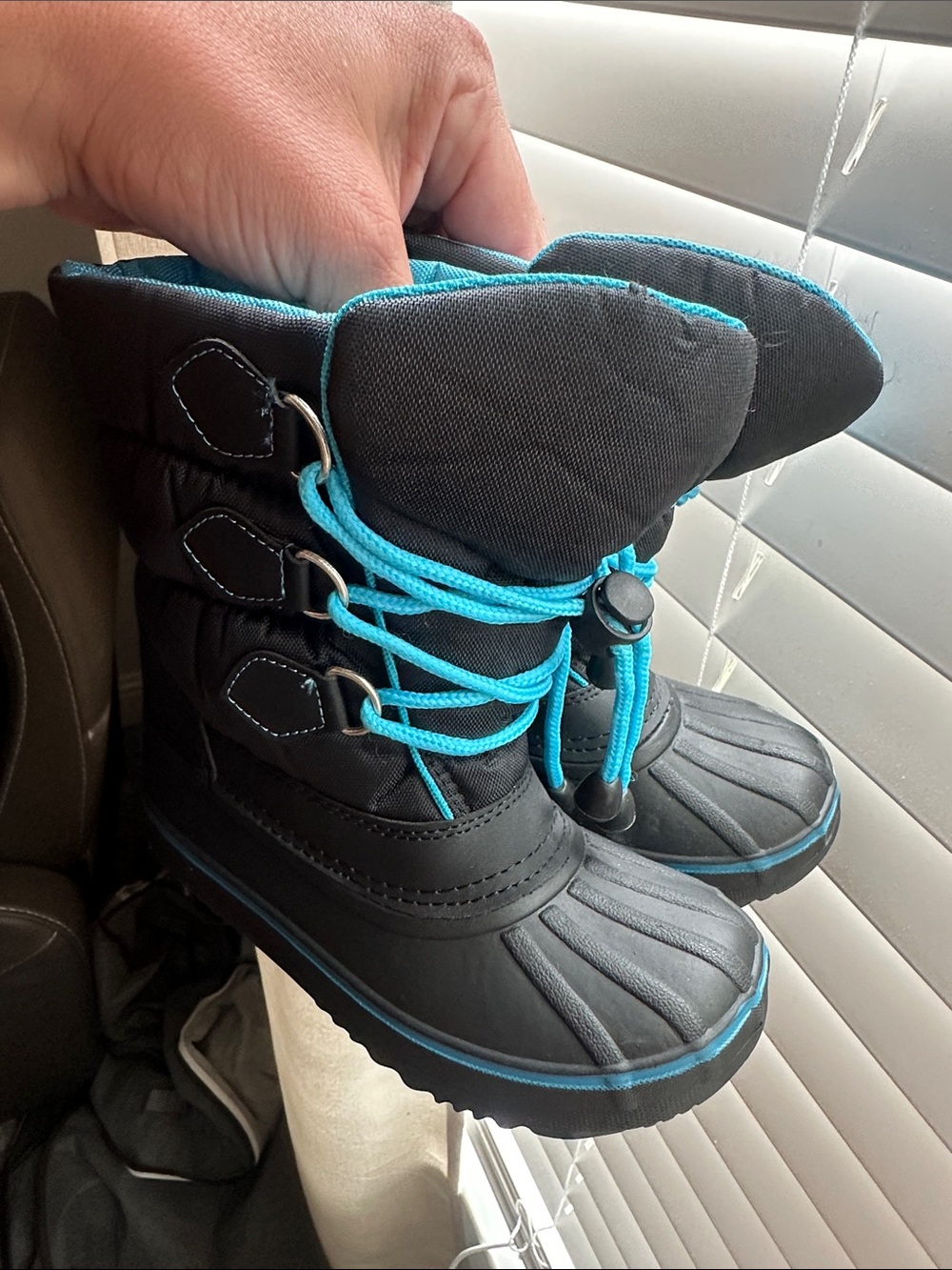 Kids Waterproof Snow Boots - Black with Teal Trim